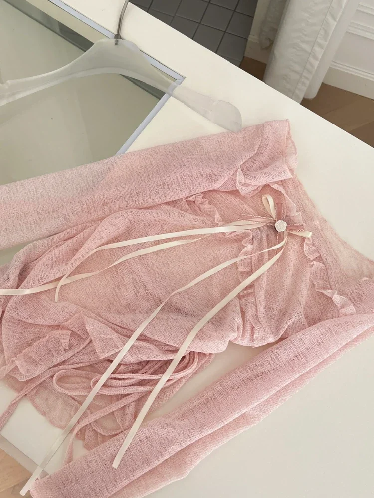 Korean 2-Piece Set: Bow Lace Top & Slim Dress 4