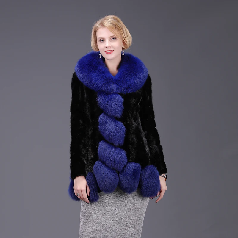 Real Mink Fox Fur Coat for Women, Natural Fur Jacket, Thick and Warm, Street Style, High Quality, New, 2023