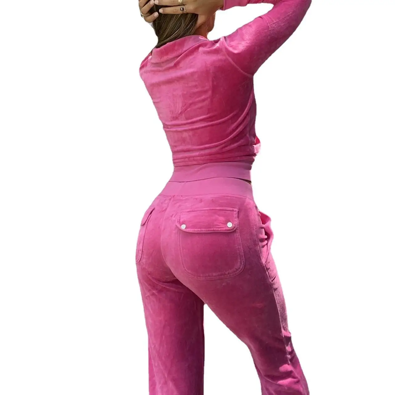 المرأة الجديدة عارضة الذهب المخملية مجموعة المخملية فضفاضة تناسب السراويل منتصف الخصر اللون PVC النسيج منخفضة مفتاح Ele #5