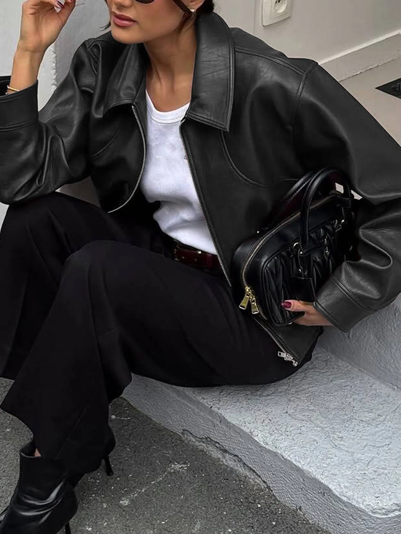 

New Autumn/Winter Fashion Casual Long Sleeve Turn-down Collar Zipper Solid Color Slim Fit PU Jacket,3 Colors