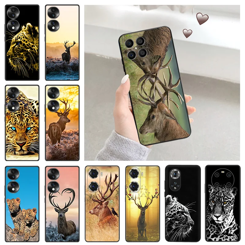 Soft Silicone Phone Case for Honor X7b X9b X6 X9 a X7 X8 b 70 90 Magic5 Animal Deer Leopard Huawei P20 P30 Pro P40 P-Smart Cover