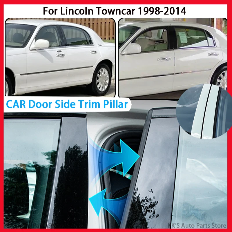 

6Pcs Glossy Black For Lincoln Towncar 1998-2014 Car Pillar Posts Door Window Trim Cover Kits BC Column Stickers Auto Accessories