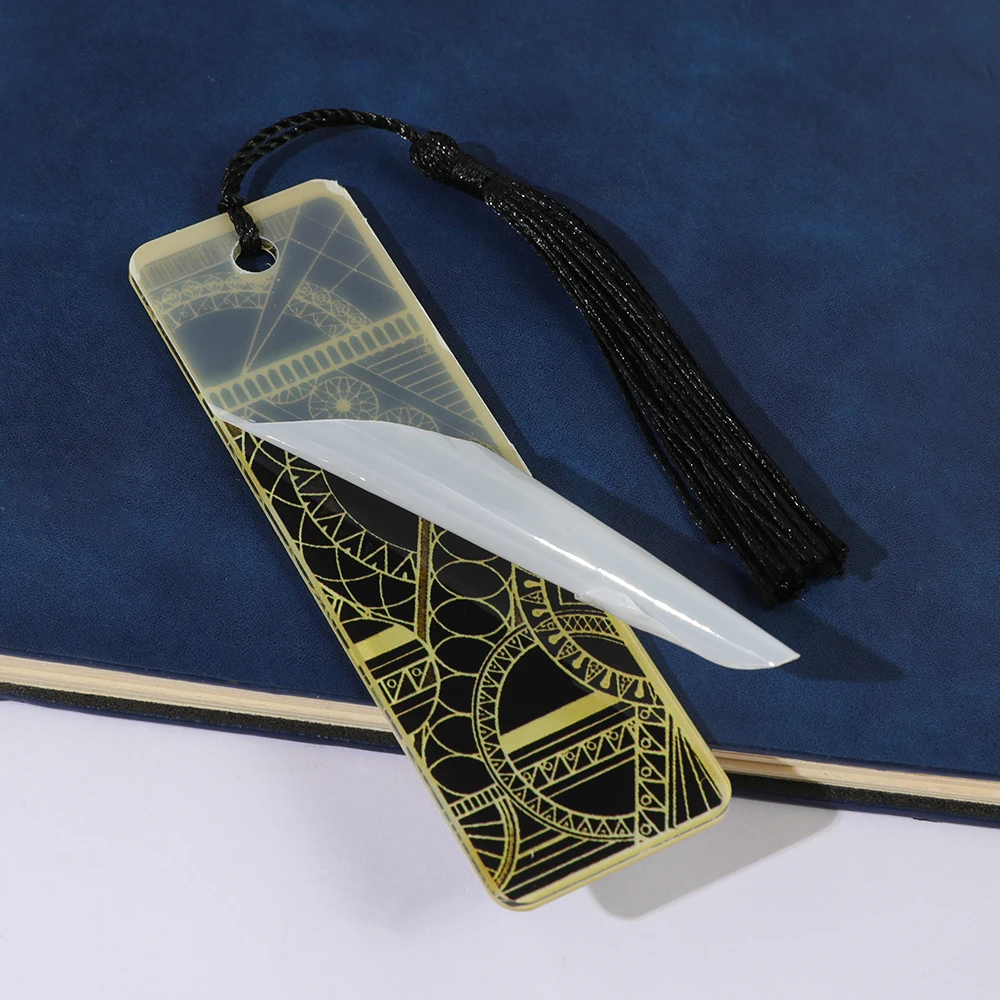 Vintage Art Deco Acrylic Bookmark with Tassel, Geometric Black Gold Page Marker, Luxury Reading Gift for Women Book Lovers - view 5