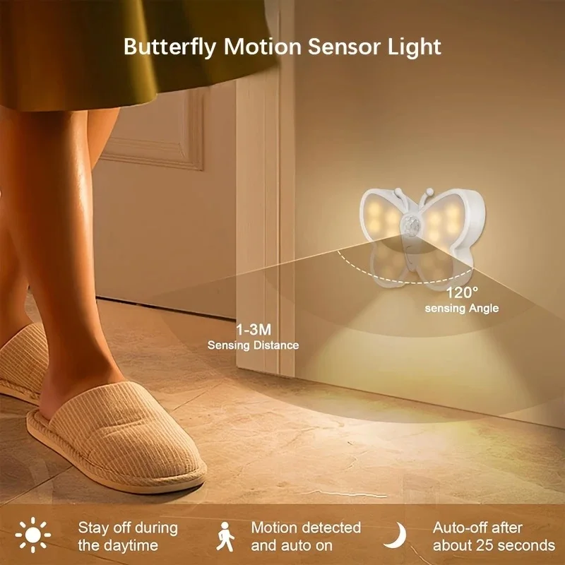 Smart LED Butterfly Night Light with Motion Sensor, USB Rechargeable Cabinet Lamp, Suitable for Any Room in the House