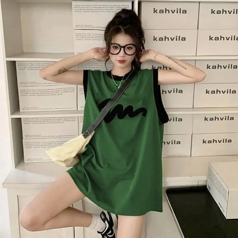 Summer TrendAll-match Sexy Tank Top Female Sleeveless Top Tee Cotton Patchwork O-neck T-Shirt Women Clothes Refreshing Tops