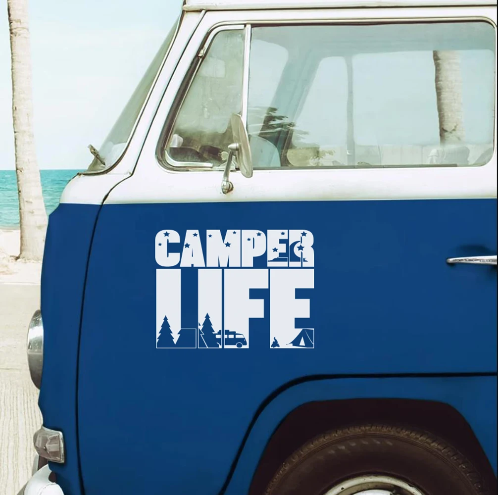 

Camping Decal Happy Camper Decal Trailer Tent Funny Car Window Bumper Novelty Jdm Drift Vinyl Decal Sticker