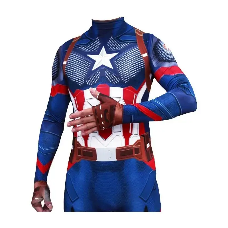 Captain America Cosplay Kostuum Jumpsuit Superheld Party Halloween Captain Bodysuit Zentai Pak Voor Audlt Jongens Aziatische Maat