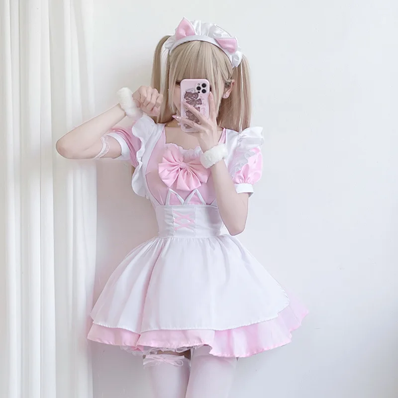 Suave hermana Lolita rosa traje de sirvienta bidimensional vestido de Lolita Sexy Cutie Maid Anime Cosplay disfraz