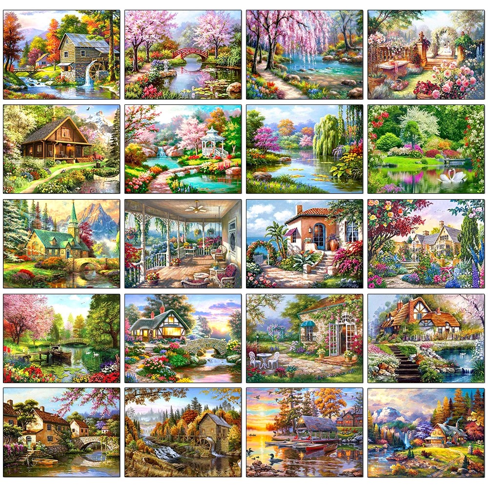 Full Square/Round Drill 5D DIY Diamond Painting Landscape House 3D Diamond Embroidery Cross Stitch Kit Home Decor Gift