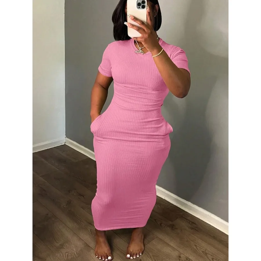 

Женское платье INAWLY Solva с круглым вырезом, короткими рукавами, поясом и карманами, повседневная одежда для весны и лета