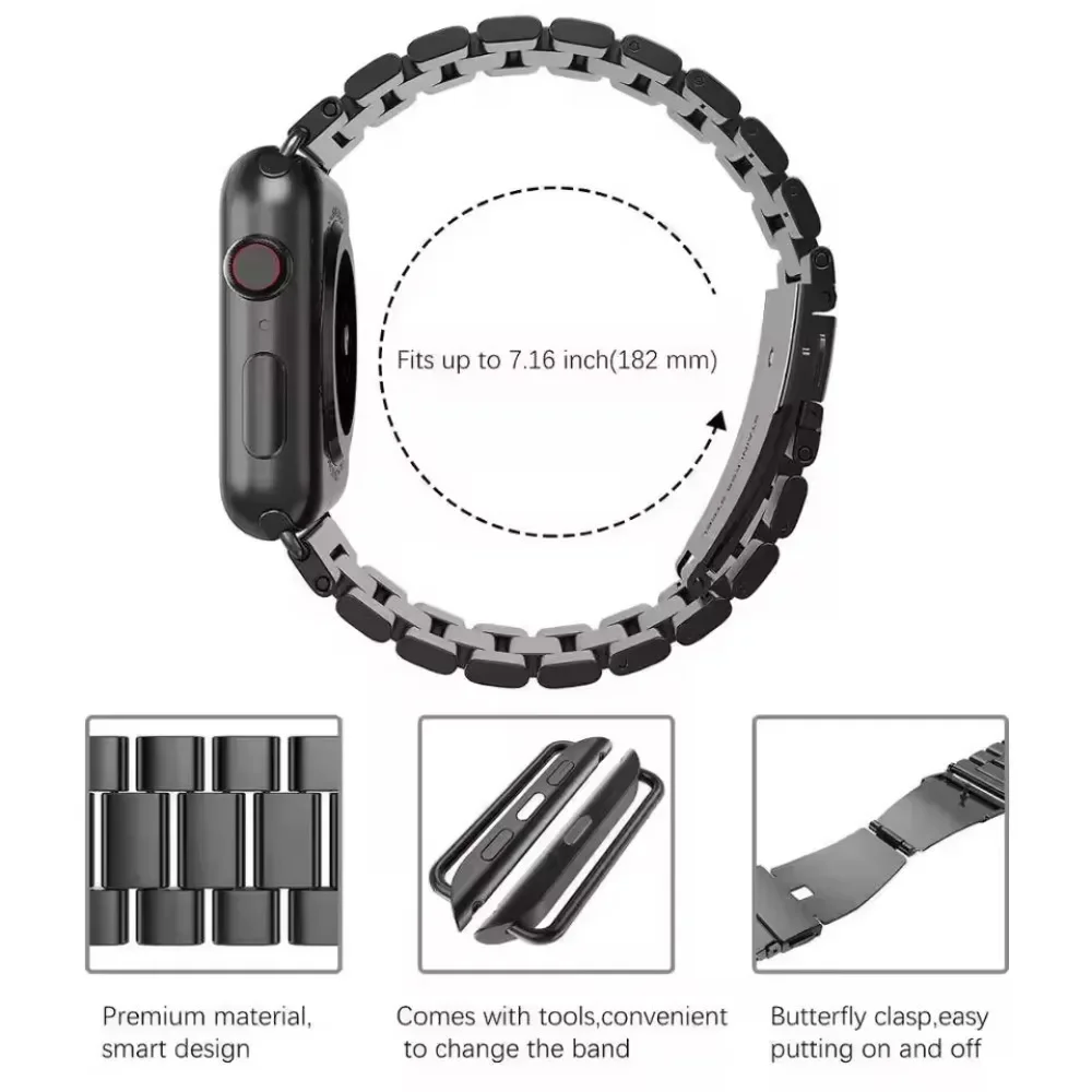 Correa de Metal + funda de PC para Apple Watch 9 8 7 45mm 41mm pulsera cómoda de acero inoxidable IWatch 6 5 4 3 SE 44mm 40mm 42mm 38mm