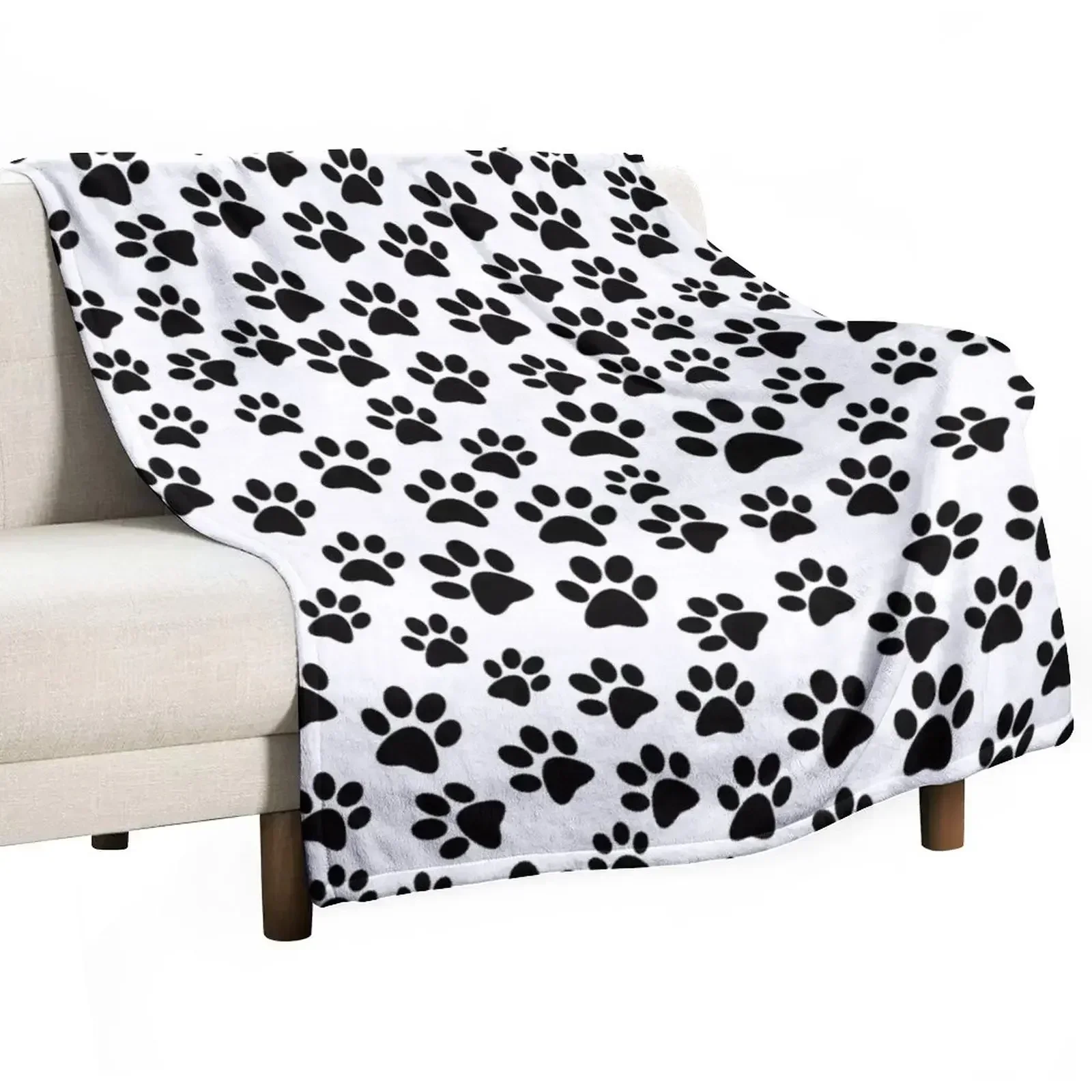 Paw Prints Throw Blanket Foldable Soft Warm Blanket for Outdoor Use