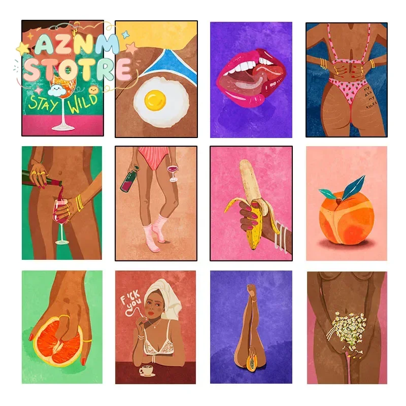 Stay Wild illustration Wall Art Feminine Fruit Poster Body Positivity Canvas Painting Girl Inspired Bedroom Prints Unframed