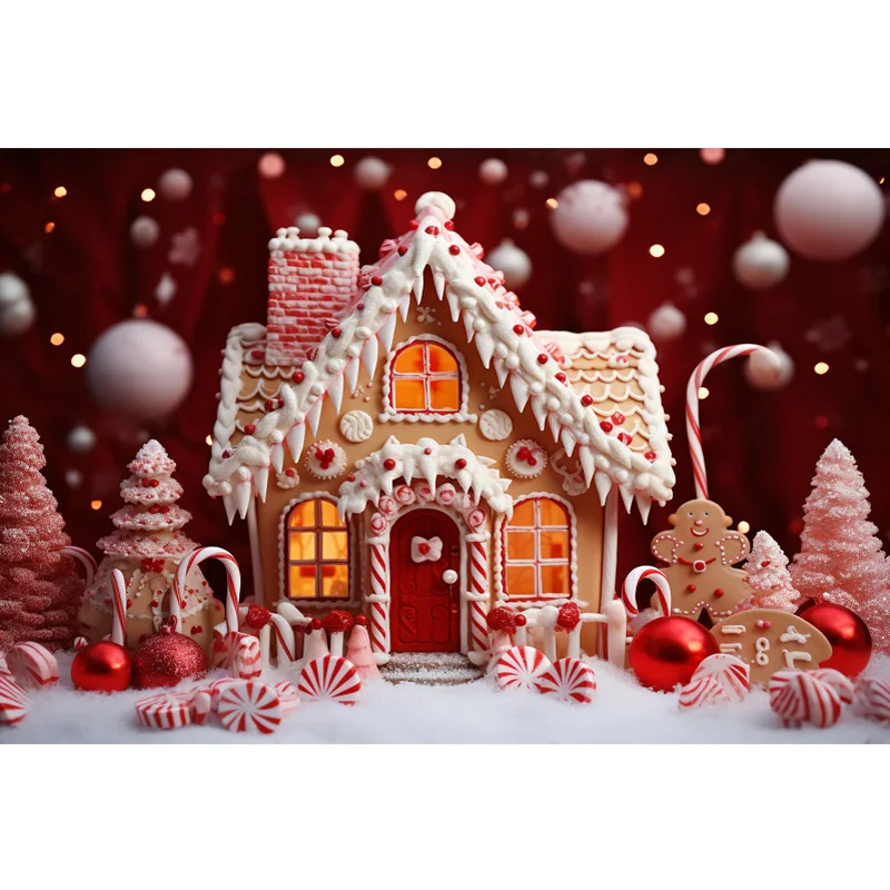 Christmas Gingerbread House Candy Backdrop for Photography Background For Children Portrait Photo Shoot Backdrop Studio Props
