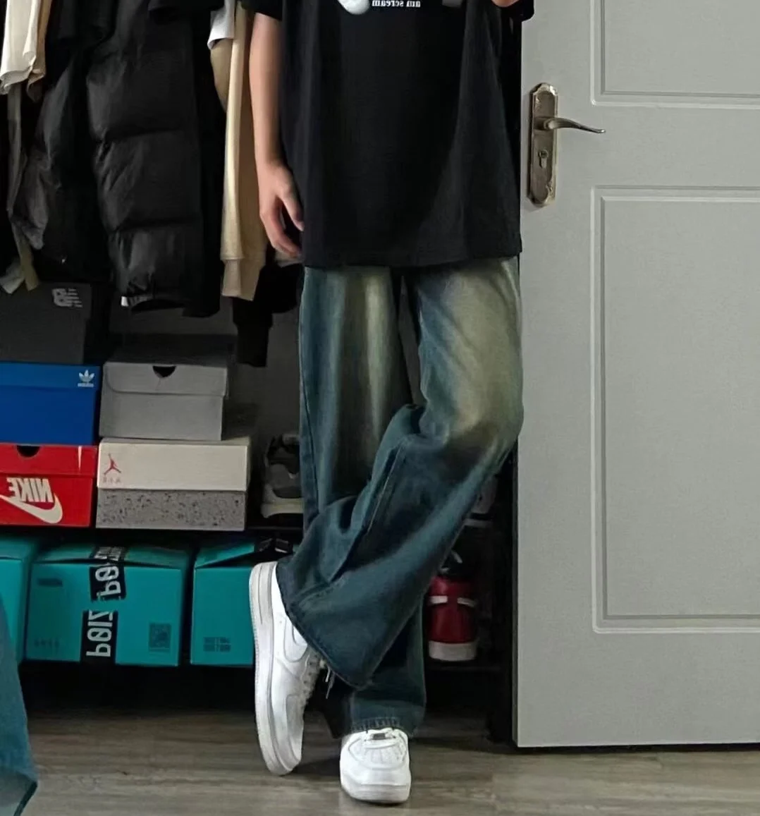 

Американские джинсы с высокой талией и широкими штанинами, прямого кроя, повседневные брюки для подростков, износостойкие