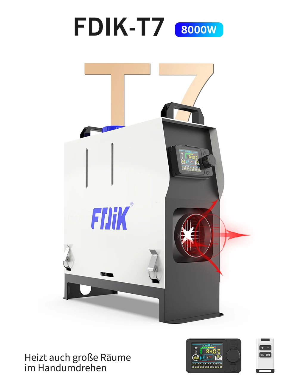 FDIK 230V 8 kW Dieselheizung mit Bluetooth-App; inklusive Netzteil und Fernbedienung; 12V/24V-Standheizung. – Detail 1
