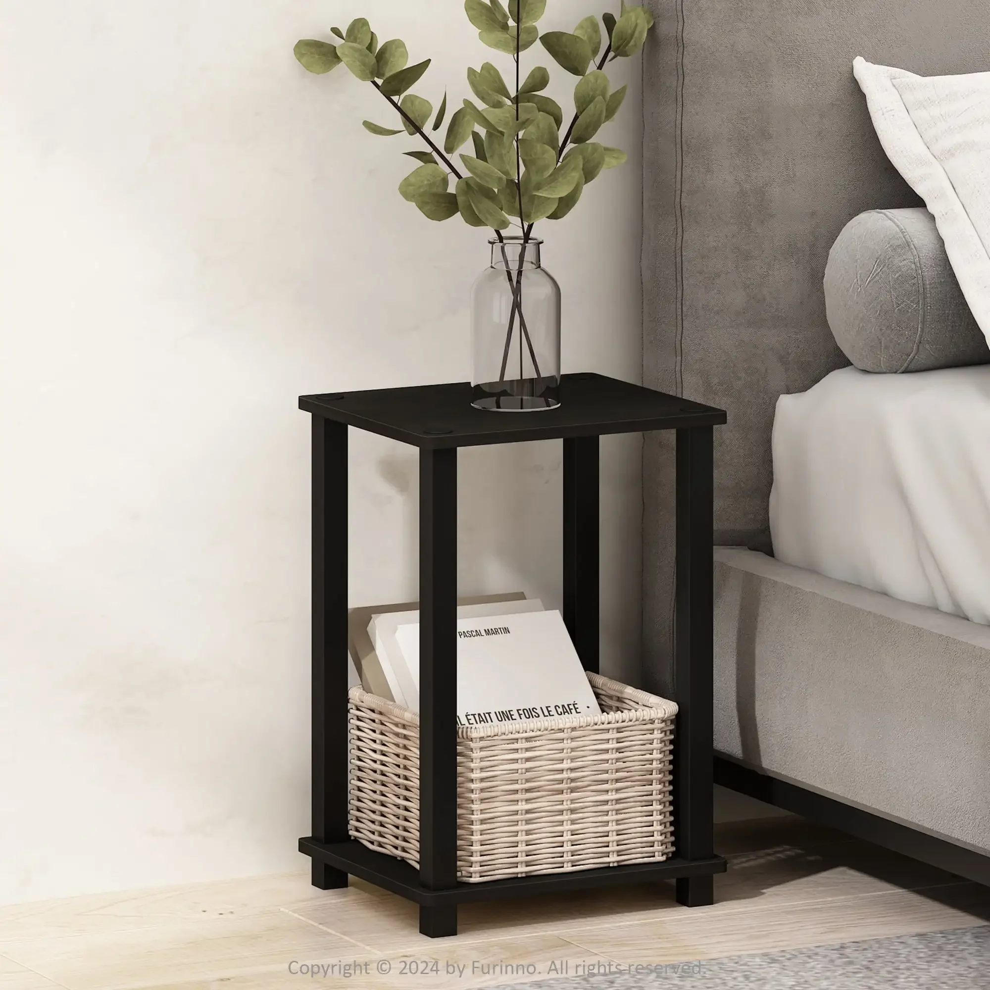 

Simplistic Compact Bedside Table, Nightstand, Espresso/Black