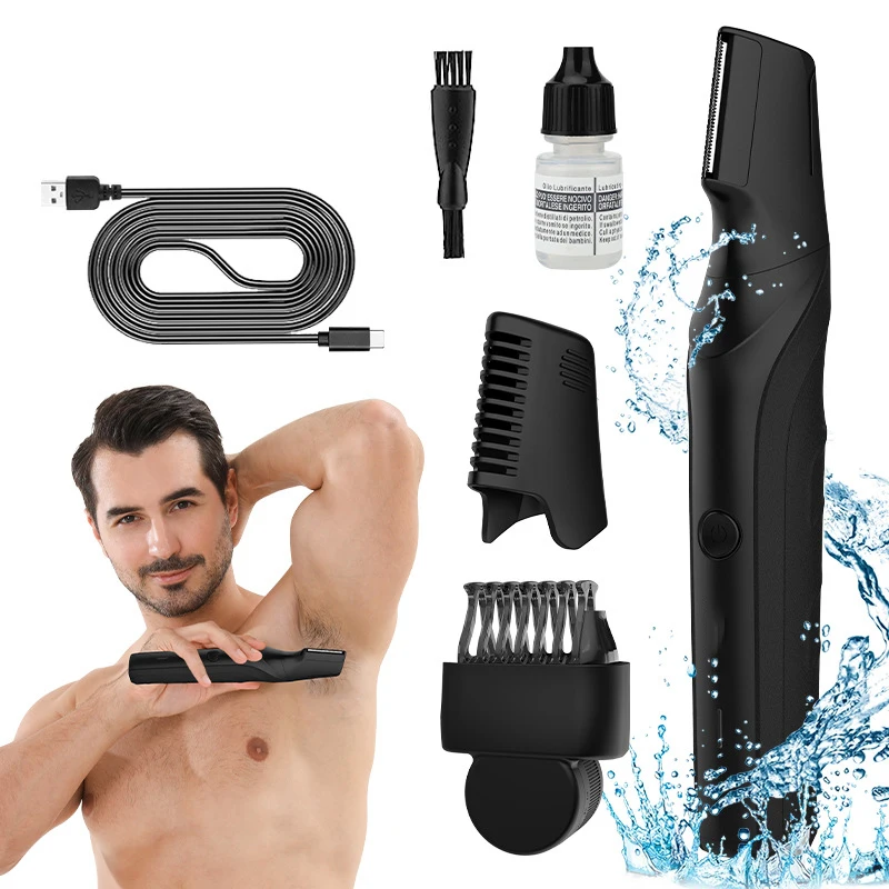 Body Hair Trimmer for Men Groin & Pubic Hair Trimmer,Wet/Dry Cordless Body Groomer,V-Shaped Trimming Head with 2 Comb Attachment