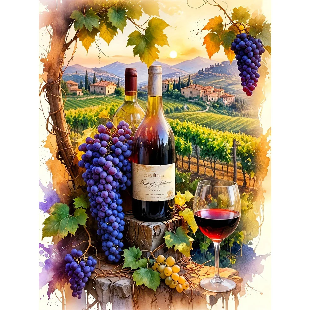 EverShine DIY Diamant Malerei Wein Voll Platz Runde Bohrer Mosaik Traube Stickerei Landschaft Kreative Freizeit Dekoration