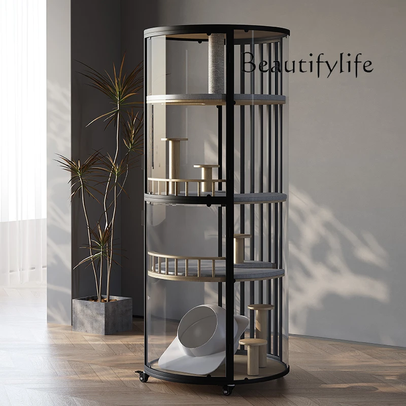 Large cylindrical 90 diameter cat villa 360 panoramic four floors can move the cat house