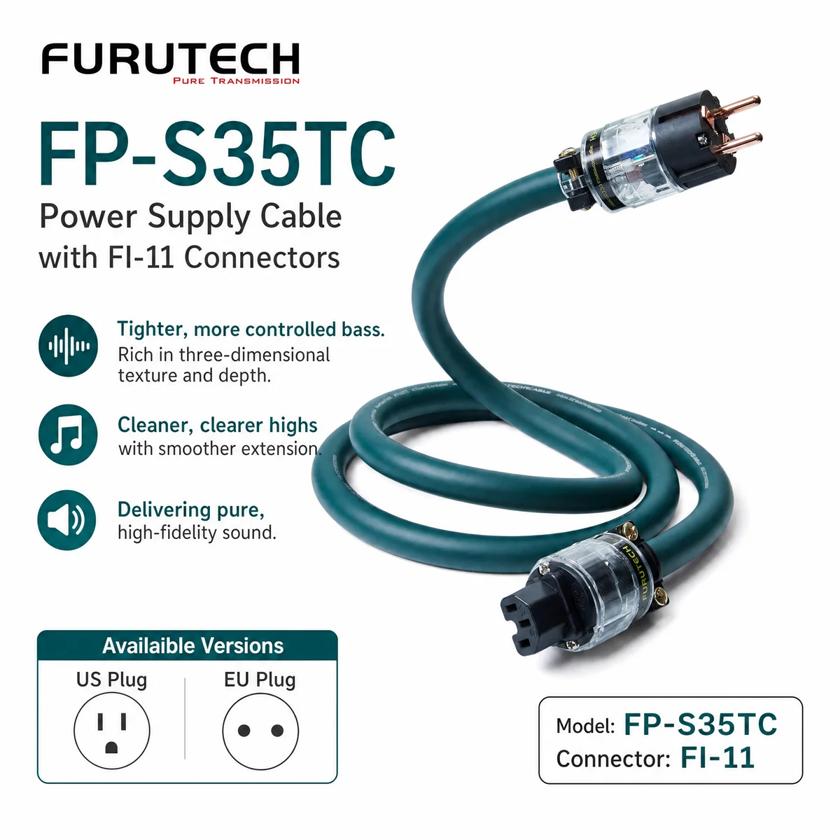Japan FURUTECH FP-S35TC Power Cable PC-TripleC Conductor with FI11 Pure EU US Plug HiFi Audiophile Cord for Amplifier CD Player