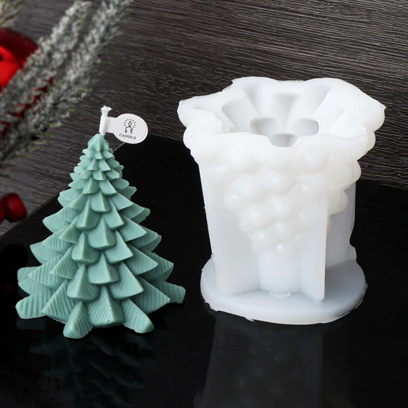 Stampo in resina per albero di Babbo Natale con foglie impilate: strisce di bolle, pigne per candele, sapone, regali di Natale e decorazioni per torte
