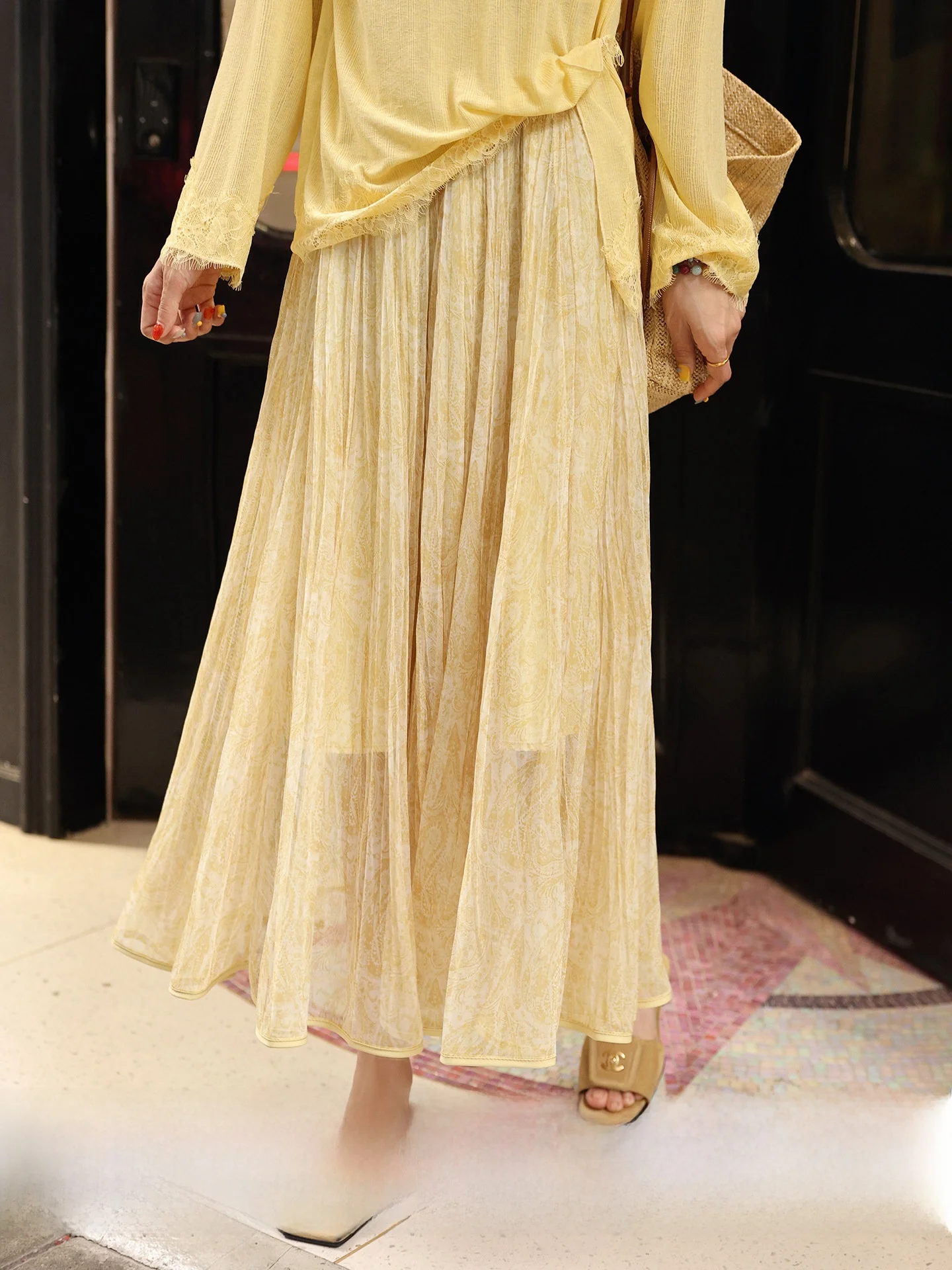 

High Waist A-Line Skirt Women's Fashionable Vintage Draped Midi Skirt Spring Summer Polyester Elastic Loose Fit Chinese Brand