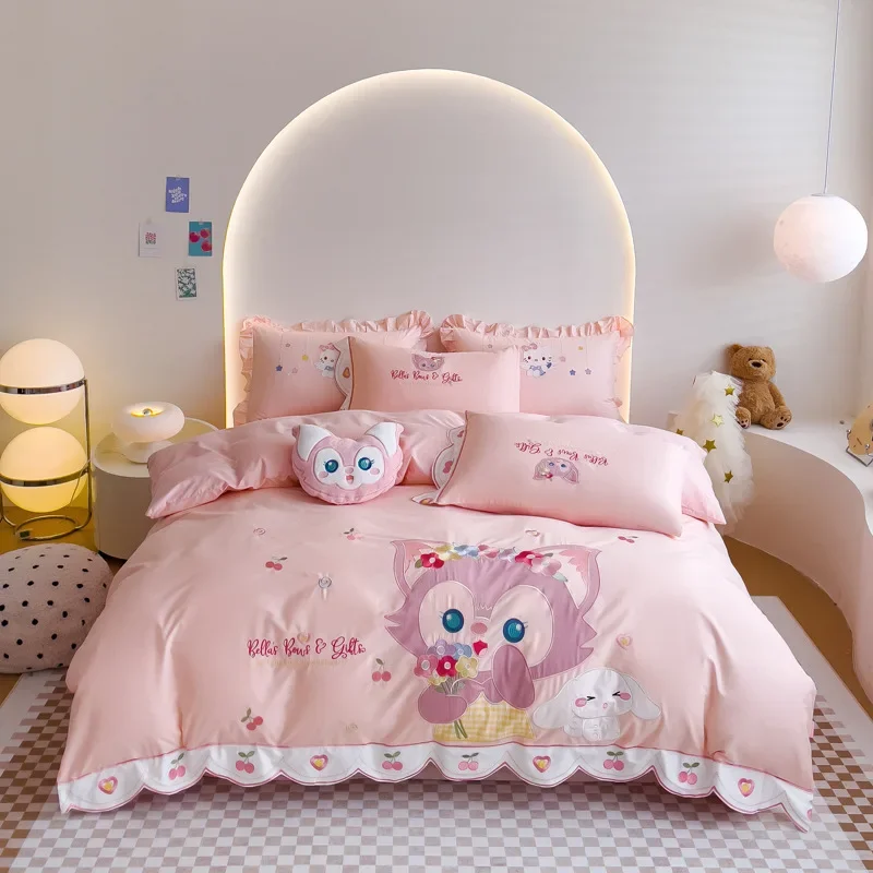 Disney 100% Cotton Embroidery Bedding Set Linabell Duvet Cover Bed Sheet Pillowcase Child Girl King Queen Twin Size Home Textile