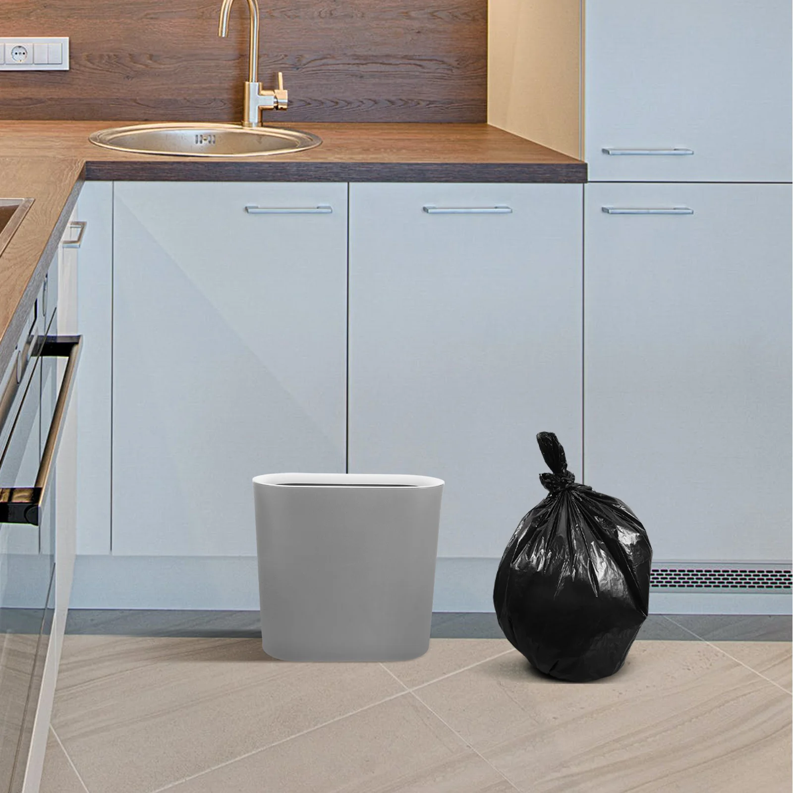 

Narrow Space Trash Can Press Ring Grey Plastic Bathroom Kitchen Living Room Garbage Bin Home Office Wastebasket