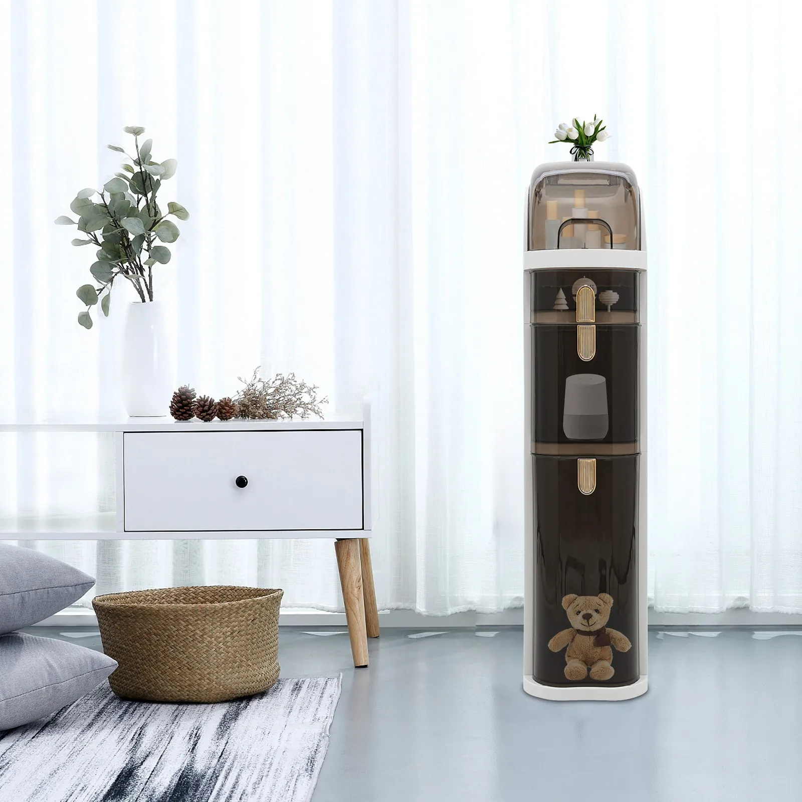 

Narrow Slim 3-Tier Storage Cabinet with Wheels for Bathroom or Kitchen