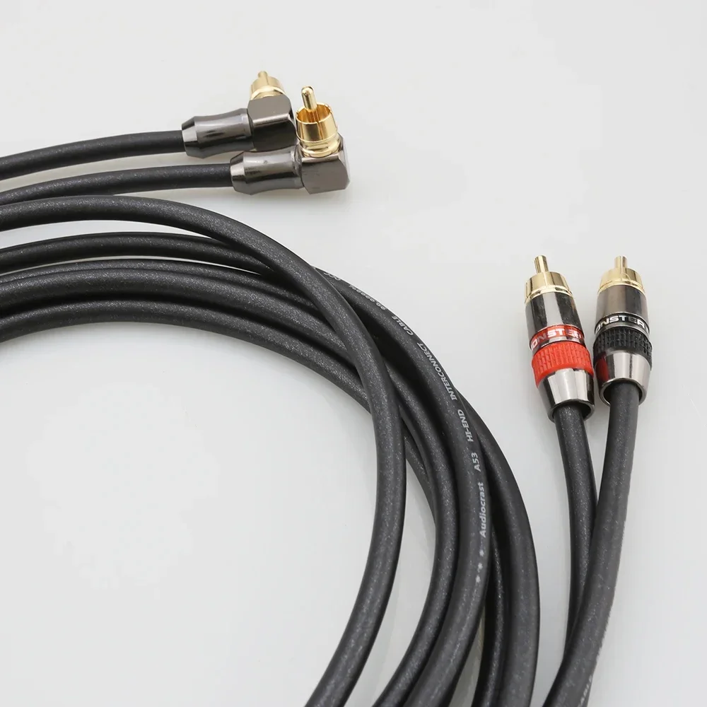 คู่ HIFI ทองแดง RCA สายเชื่อมต่อสัญญาณเสียง90องศามุมขวา24K ชุบทองสายสัญญาณปลั๊กตัวผู้