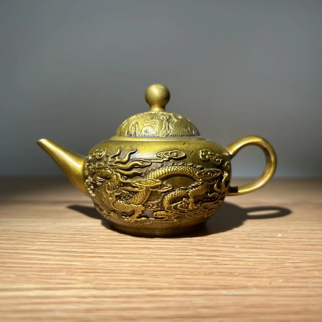 Brass, dragon and phoenix, water dropdouble dragon  handicrafts, pure copper, teapot ware