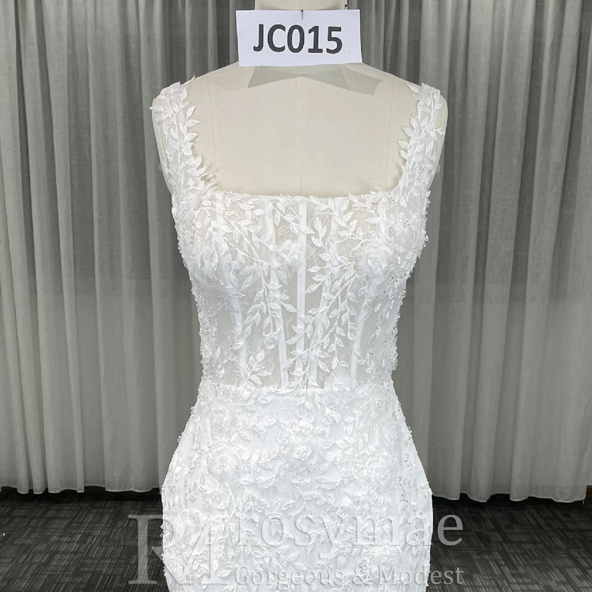 Rosymae Elegant Trumpet Wedding Dress Lace Square Neckline Sheer Bodice Gown for Brides vestidos diseñador lujo