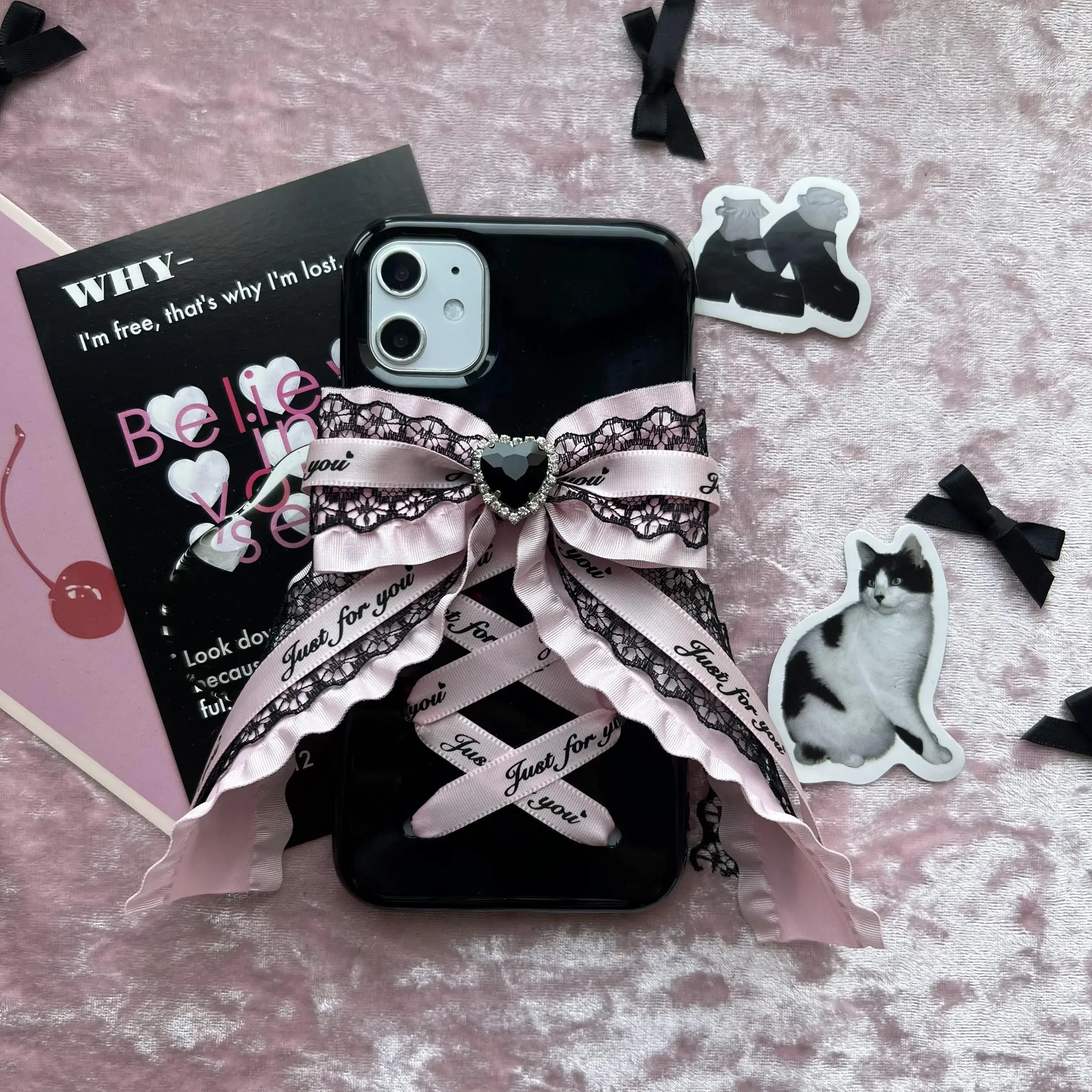 Dophee Original Landmine Series Lolita Bow Young Girl Phone Case Rhinestone Lace Soft Shell Phone Cover IPhone14 15 16Promax