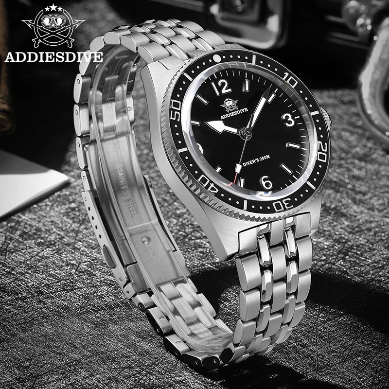 ADDIESDIVE นาฬิกาควอทซ์ธุรกิจสำหรับผู้ชายแซฟไฟร์สแตนเลส 20 บาร์ดำน้ำกันน้ำกีฬานาฬิกาข้อมือนาฬิกาส่องสว่าง