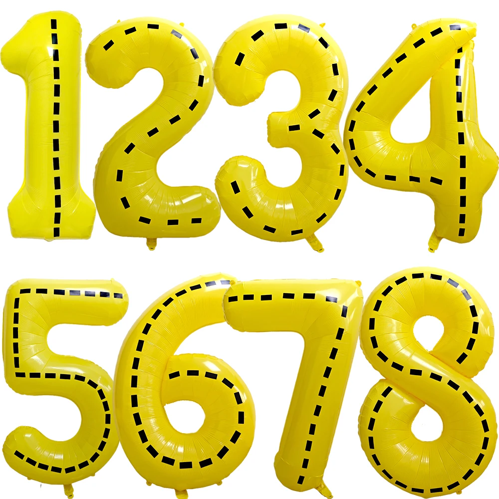 黒いステッカー、数字のホイル、建設の誕生日パーティー、32インチ、建設トラックをテーマにしたパーティーの番号バルーン