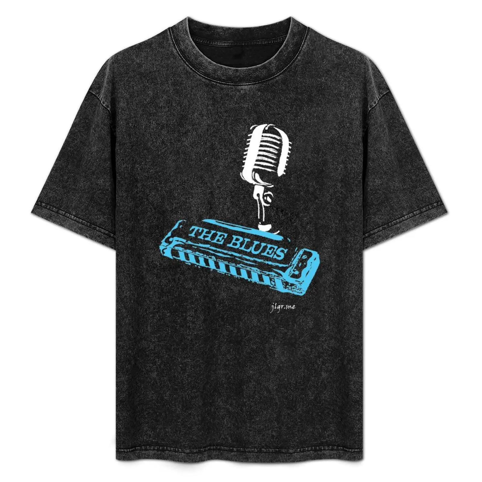 The Blues Harmonica & Microphone Design T-Shirt Casual Fashion Short Sleeve Cotton T-Shirt