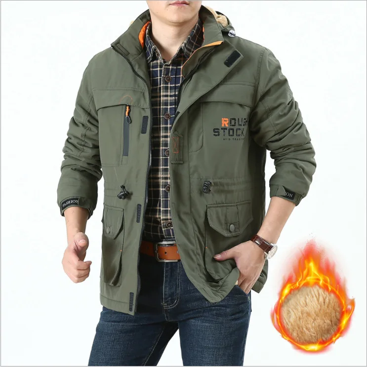 

2024 Autumn/Winter New Men's Parka Coat Outdoor Mountain Climbing and Skiing Lined fleece-lined Windproof Warm Cotton Jacket