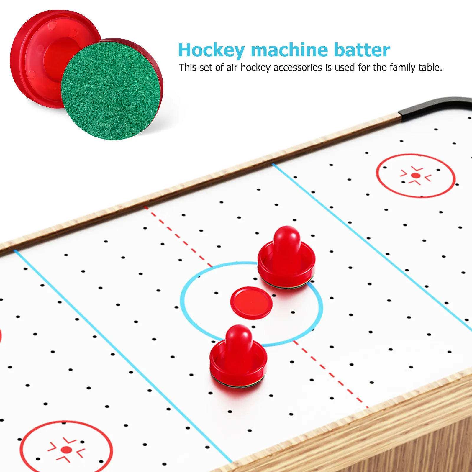 

Комплект аксессуаров для настольного аэрохоккея: шайбы, клюшки, толкатели, сменные накладки для настольных игр