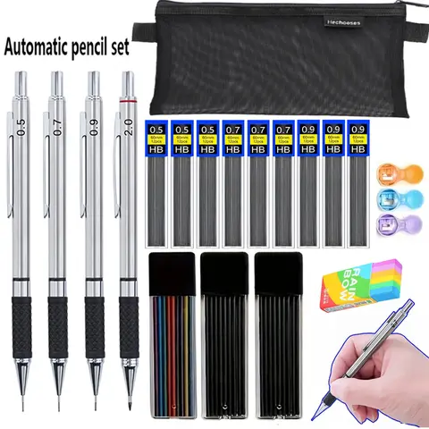 Anti Slip Soft Set Grip Handle Metal Mechanical Pencil 0.5/0.7/0.9/2.0mm Activity Automatic Pencil Drawing Sketching Writing