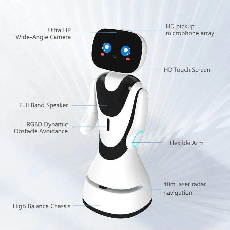 Smart Touch Screen Greeting Voice Recognition Service Wide Angle Camera Robot With Android Operating System for Shopping Mall
