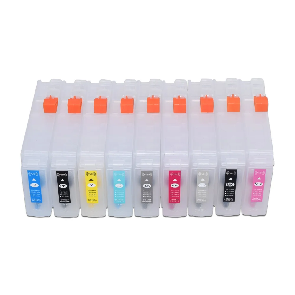 80ML 9Colors P600 P607 Refillable Ink Cartridge Without Chip For Epson SureColor SC-P600 SC-P607 SC-P608 PX5V2 Chipless Printers