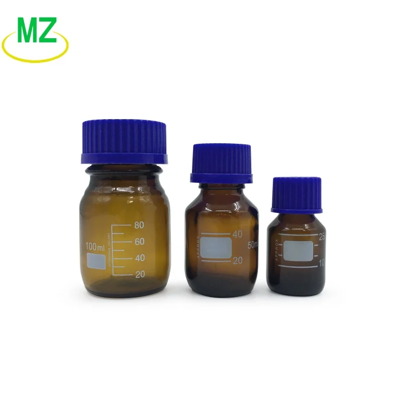 2PCS Laboratory Sealed Glass Bottle 100/250/500/1000ml Brown With Tape scale Liquid Medicine Bottle