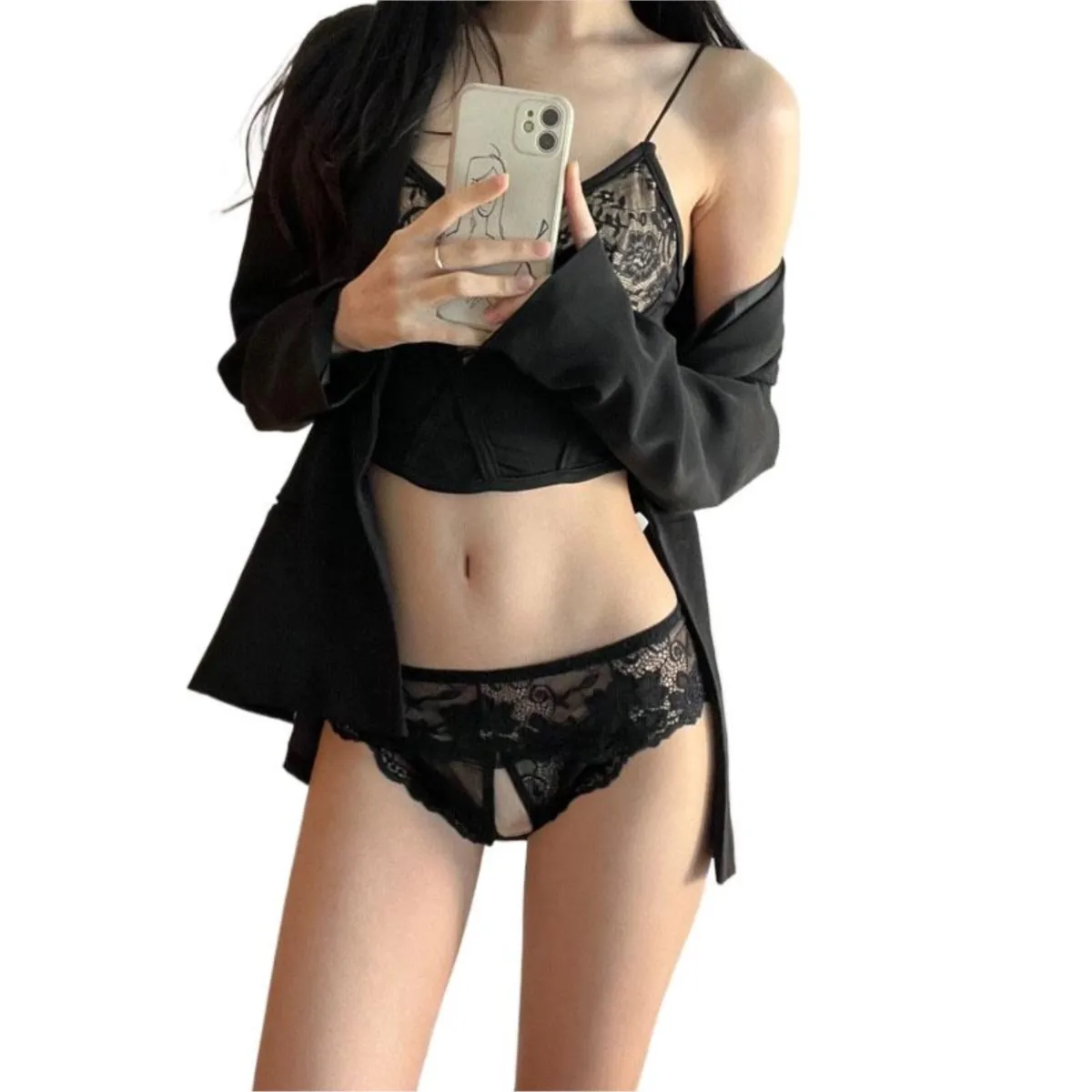 Low Waisted Erotic Costumes Women's Open Crotch Panties Transparent Crotchless Underwear Sexy Mesh Hollow Out Female Lingerie
