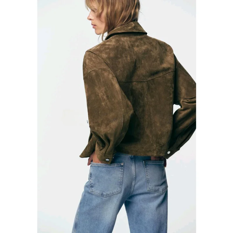 Jesienne Nowości Damskie Zamszowe Kurtki Pilotki Długie Z Wykładanym Kołnierzem Odzież Wierzchnia Codzienna Wygodna Poliester 00%