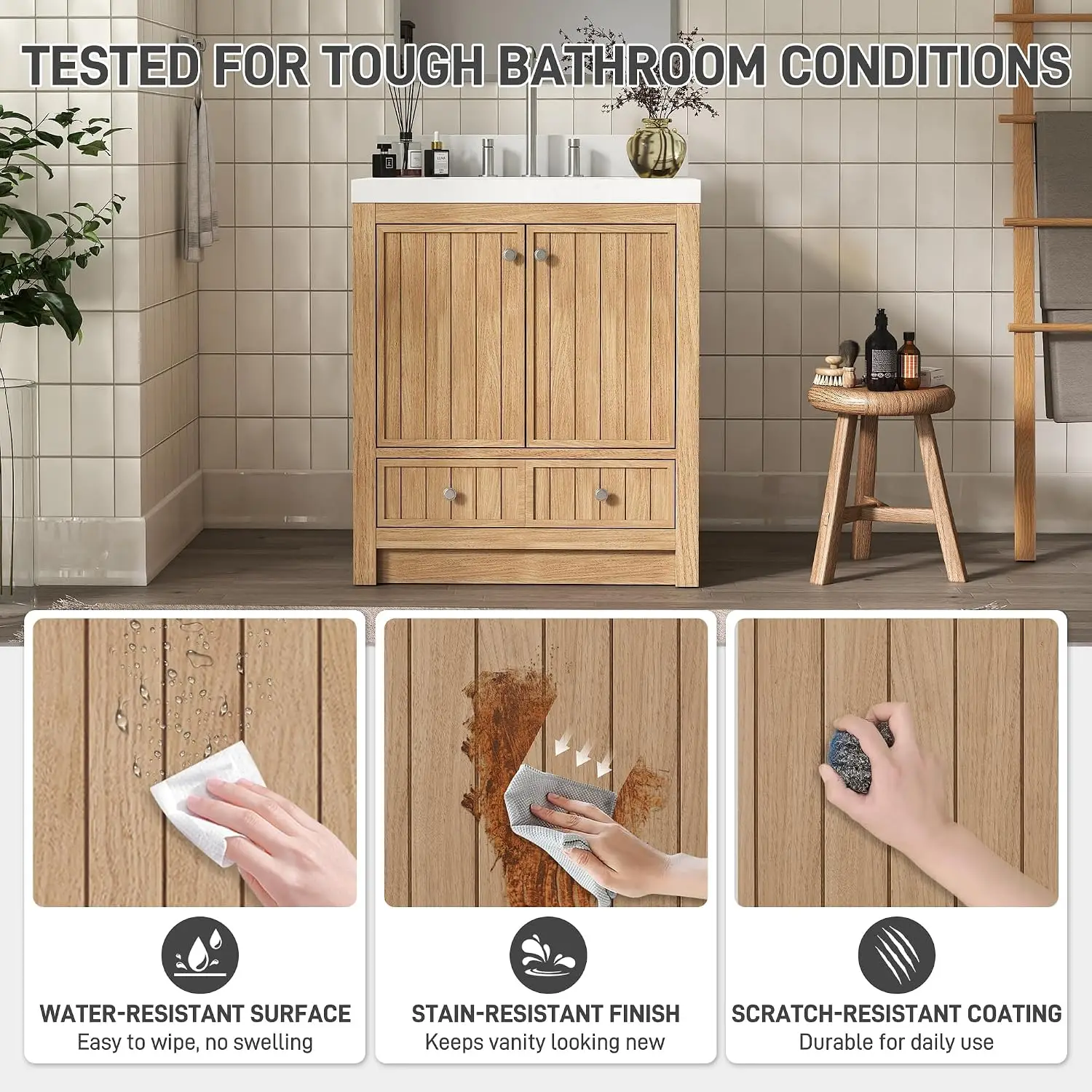 30 Inch Bathroom Vanity with Sink, Freestanding Modern Vanity Cabinet with Adjustable Shelves,1 Soft-Close Drawer &, Customized