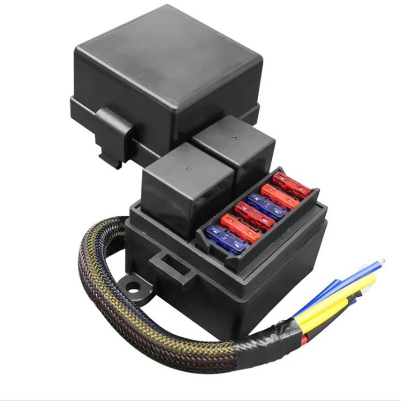 12V Pre-Wired Fuse Relay Box, 2 Relays and 6 ATC/ATO Blade Fuses, 4-Pin 80A Relay Block and Kit, for Cars Truck RV Motorcycle