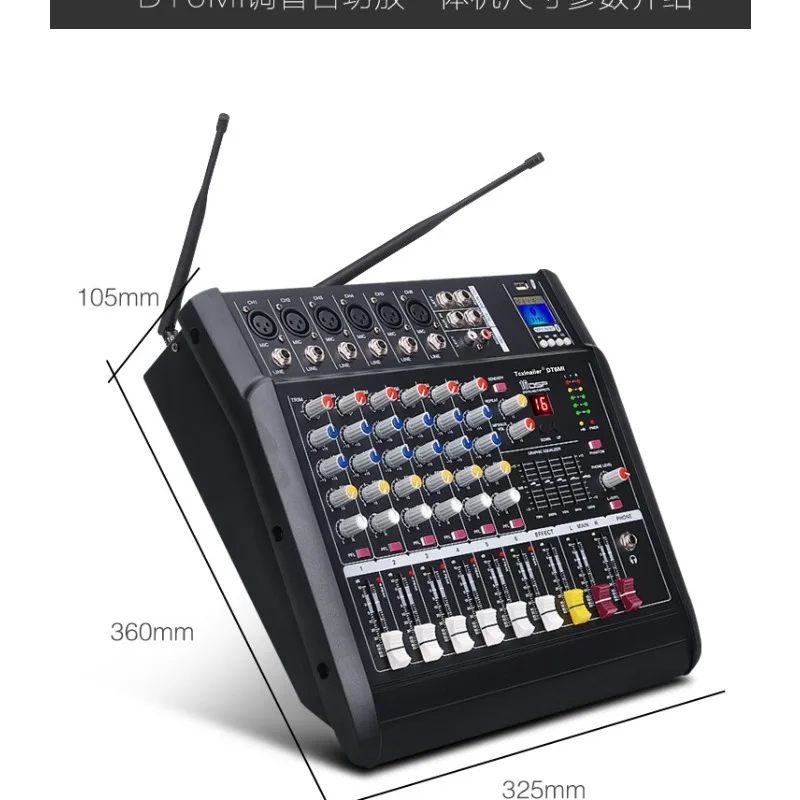 6-Channel Audio Mixer with Built-in Amplifier & Bluetooth, for Conference Stage Wedding Event, Portable PA System