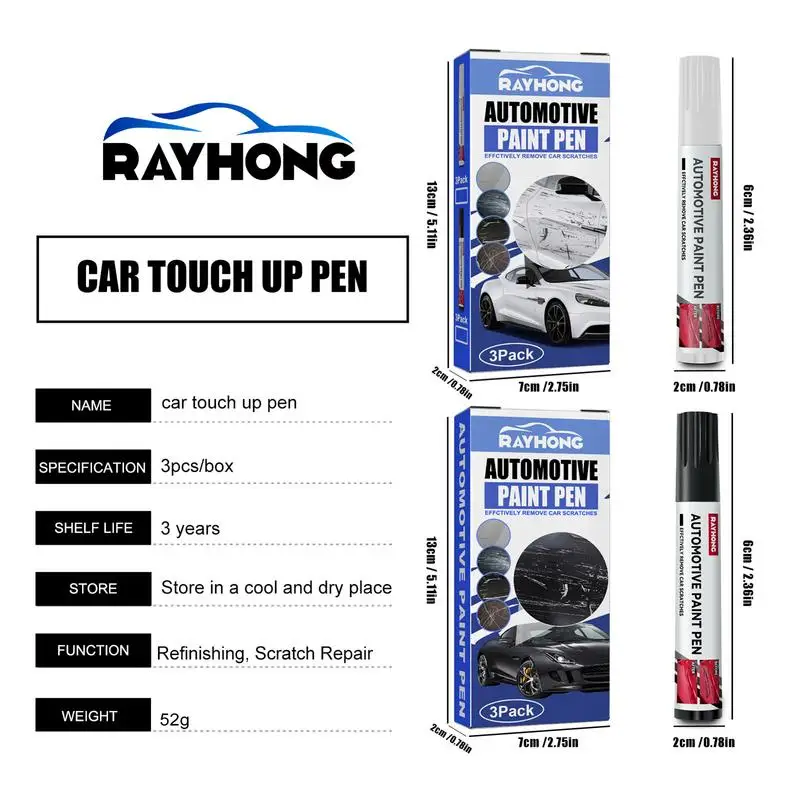 3 Pieces Car Paint Pen Waterproof Auto Scratch Repair Pen Waterproof Auto Scratch Remover Pen Black/White