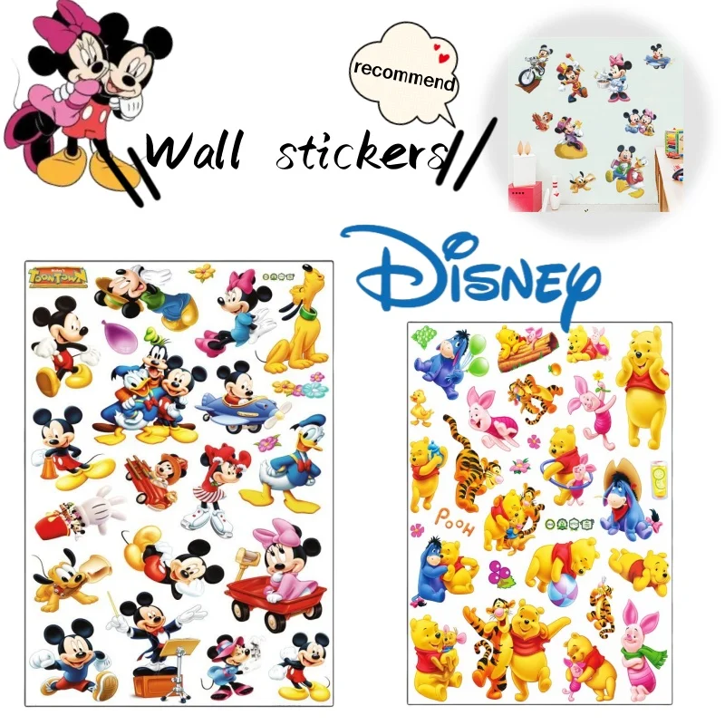 

Mickey Minnie Pooh Bear Cute Sweet Kawaii Cute Cartoon Characters Perimeter Living Room Bedroom Decoration Wall Mural Wallpaper